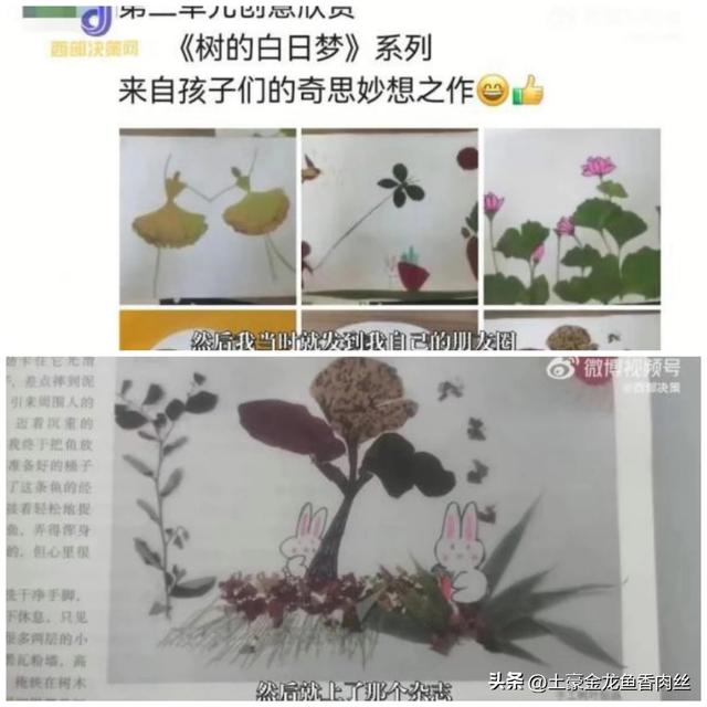 小学生树叶贴画作品一等奖（老师转发小学生树叶画树的白日梦登上杂志）(3)