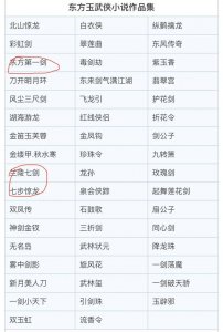 ​东方玉武侠小说简介（一）---东方第一剑、七步惊龙、兰陵七剑